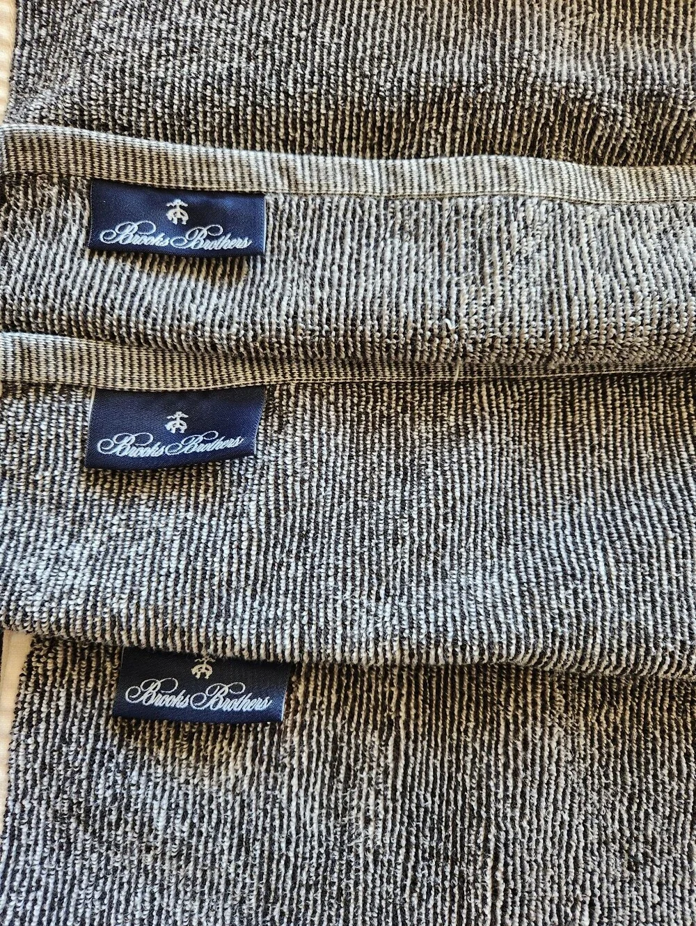 Set of 3 Brooks Brothers Premium Turkish Cotton Hand Towels - Charcoal Gray/Ribb